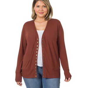 Snap Sweater Cardigan in Dark Rust by Zenana